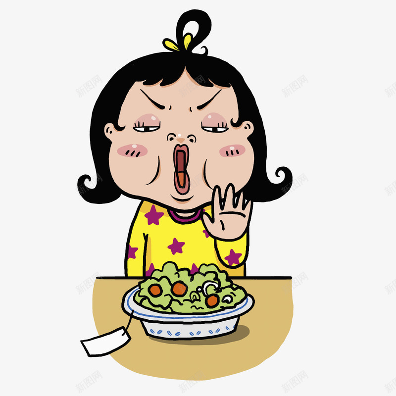 拒绝吃饭的女孩png免抠素材_新图网 https://ixintu.com 人物 卡通 女孩 拒绝 插画 早饭 简笔 通用
