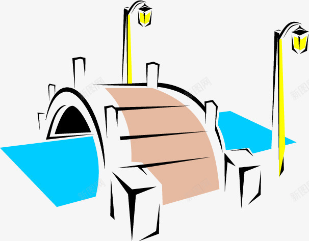 拱桥矢量图ai免抠素材_新图网 https://ixintu.com 拱桥 桥梁 河道 绘画 路灯 矢量图