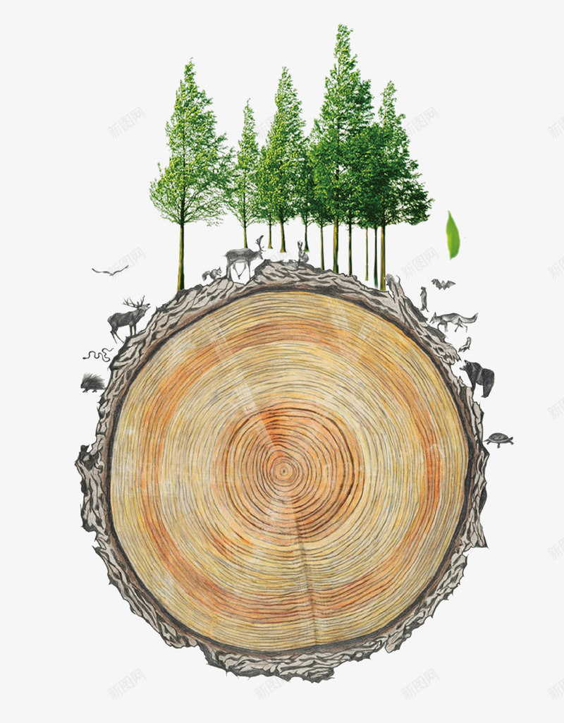清新创意树木爱护环境海报psd免抠素材_新图网 https://ixintu.com 创意设计 插画 树木 树桩 海报 清新 爱护环境