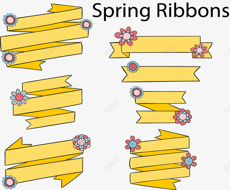 黄色旋转春天彩带png免抠素材_新图网 https://ixintu.com 旋转彩带 春天彩带 标题栏 矢量素材 迎接春天