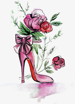 彩绘高跟鞋玫瑰花素材