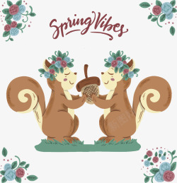 春天松鼠可爱手绘松鼠春天海报高清图片