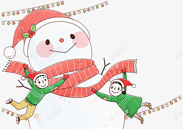 卡通孩子堆雪人png免抠素材_新图网 https://ixintu.com 两个孩子 免抠大雪人 堆雪人的孩子 帽子 彩球装饰 粉色的围巾