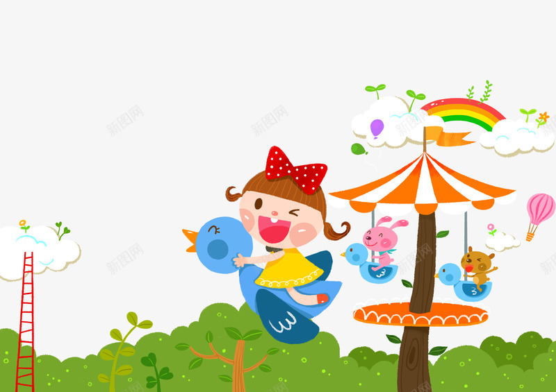 开心玩耍png免抠素材_新图网 https://ixintu.com 小女孩 开心时光 游乐园 游乐园剪影 笑脸 飞翔的鸟