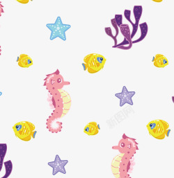 可爱海洋小动物花纹素材