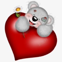 小熊矢量卡通图抱着爱心枕头的小灰熊高清图片