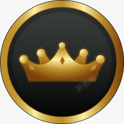 手绘皇冠背景黑底金边圆形图案素材
