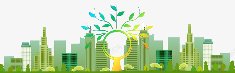 卡通绿色城市建筑png免抠素材_新图网 https://ixintu.com 卡通 城市建筑 树木 绿色