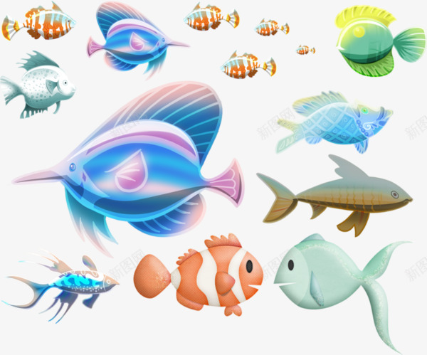 海底各种各样的鱼png免抠素材_新图网 https://ixintu.com 卡通鱼 各种种类的鱼 海底 海洋 漂浮小鱼 鱼儿