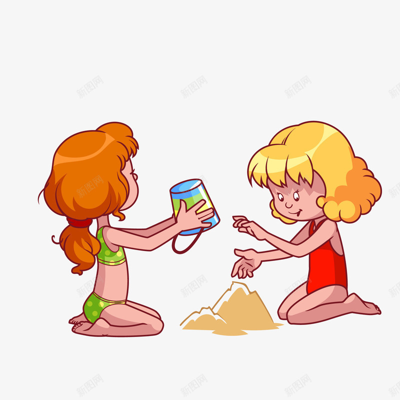 玩沙子的女孩矢量图ai免抠素材_新图网 https://ixintu.com 儿童生活节 女孩 手绘 沙滩 海边 玩沙子 矢量图