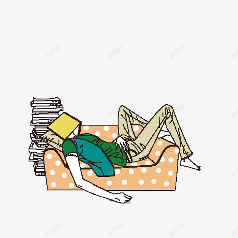 卡通躺在沙发上看书睡觉的女孩png免抠素材_新图网 https://ixintu.com 书本 卡通 可爱 手绘 橙色 沙发 睡觉 美女 躺在沙发上