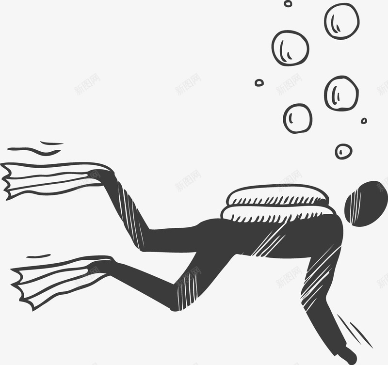 手绘潜水的人png免抠素材_新图网 https://ixintu.com 手绘画 水泡 潜水的人 矢量装饰 装饰
