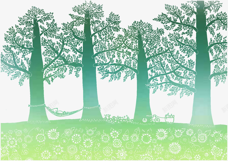 树林png免抠素材_新图网 https://ixintu.com 卡通 彩绘 手绘 树林 森林 矢量树林 绿色