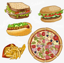 卡通pizza各种快餐矢量图高清图片