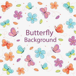 彩绘蝴蝶和花朵无缝背景矢量图素材