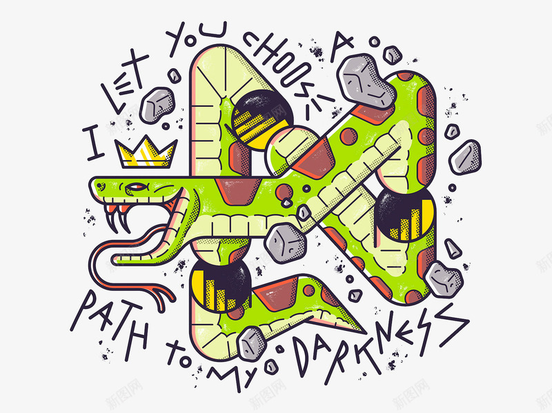 手绘创意绿色的小蛇png免抠素材_新图网 https://ixintu.com 动物 卡通手绘 吓人 小蛇 恐怖 水彩 皇冠 绿色