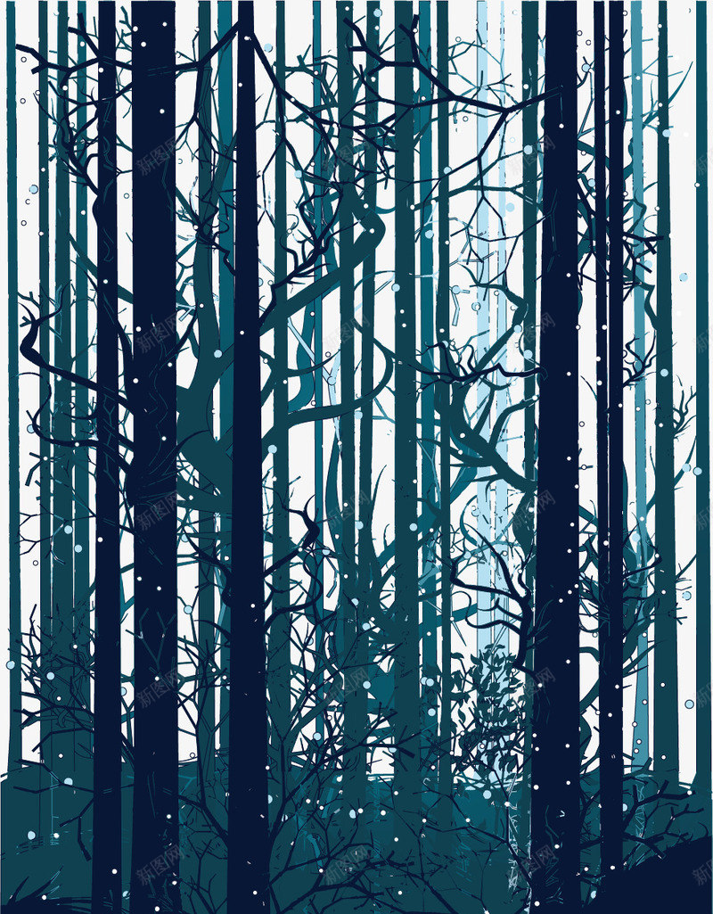 树林装饰图案矢量图ai免抠素材_新图网 https://ixintu.com 树木 树林 线条 蓝色 矢量图