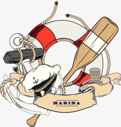 卡通水手帽救生圈船桨素材