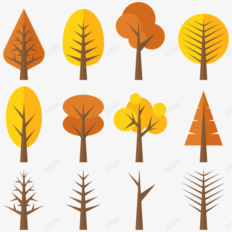 棕色色调的树木矢量图ai免抠素材_新图网 https://ixintu.com 树干 树木 棕色 秋季 色调 矢量图