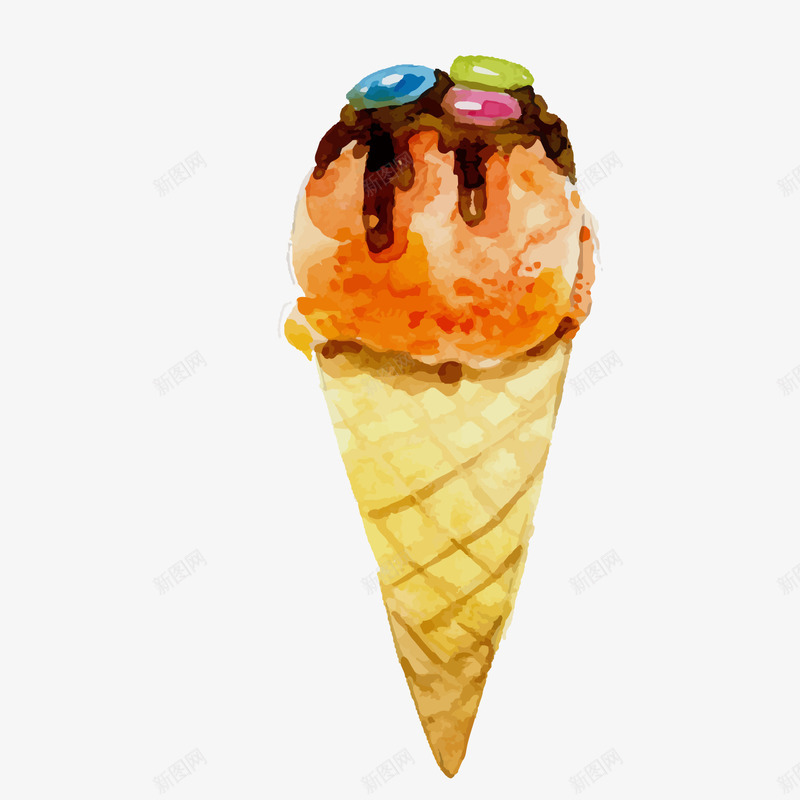 水彩绘彩色冰淇淋png免抠素材_新图网 https://ixintu.com 卡通实物 卡通甜筒 彩色冰淇淋 水彩绘 背景装饰