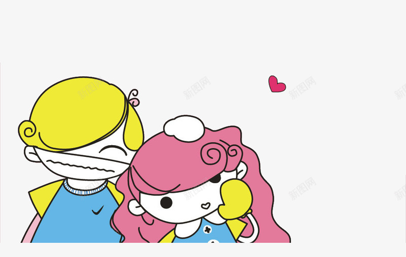 两个小人png免抠素材_新图网 https://ixintu.com 偷笑 可爱 喜欢 桃心 笑脸 长发