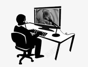 坐在电脑旁边的人手绘画png免抠素材_新图网 https://ixintu.com 办公 手绘 素材 黑白