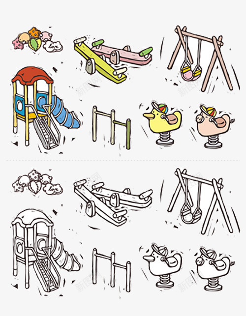 儿童游乐器材png免抠素材_新图网 https://ixintu.com 手绘 滑梯 绘画 跷跷板
