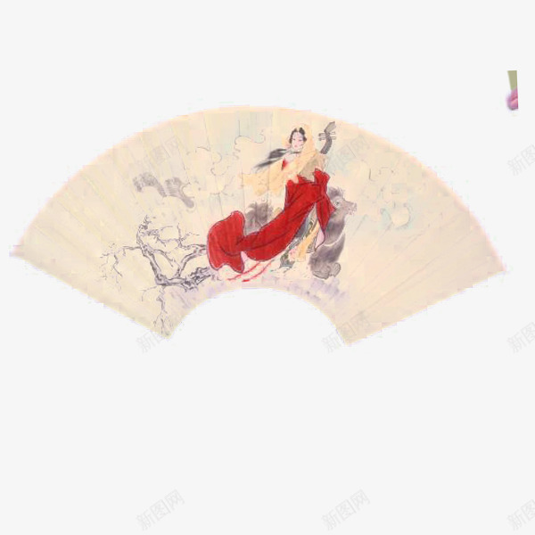 扇形人物画边框png免抠素材_新图网 https://ixintu.com 中国风 人物 古风 扇形 扇面边框 水墨画 红色裙子 绘画