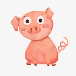 水彩绘粉色小猪素材