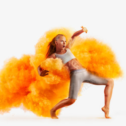 橙色粉末烟雾中跳舞的女孩高清图片