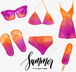放松紫色橙色夏天泳装元素矢量图高清图片