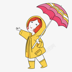 彩绘雨天打伞的儿童矢量图素材