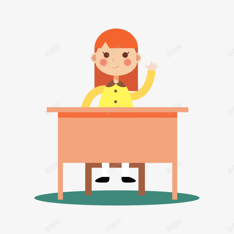 在课桌上举手的女孩矢量图ai免抠素材_新图网 https://ixintu.com 举手 举手女孩 女孩 学习 橙色 课桌 黄色 矢量图