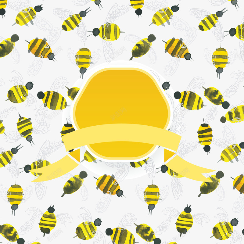 水彩绘蜜蜂背景装饰png免抠素材_新图网 https://ixintu.com 卡通蜜蜂 文案背景 昆虫 水彩蜜蜂 黄色