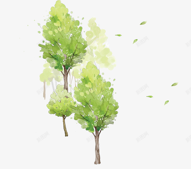 绿色树木飘散的树叶装饰psd免抠素材_新图网 https://ixintu.com 免抠绿色的树 树叶装饰 树木 水墨树木 绿色 飘散的