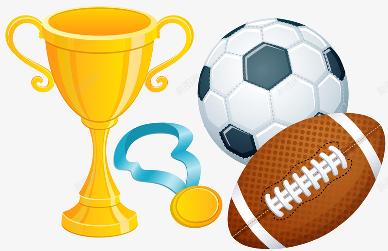 球类和奖杯png免抠素材_新图网 https://ixintu.com 奖杯 奖牌 橄榄球 球类 足球