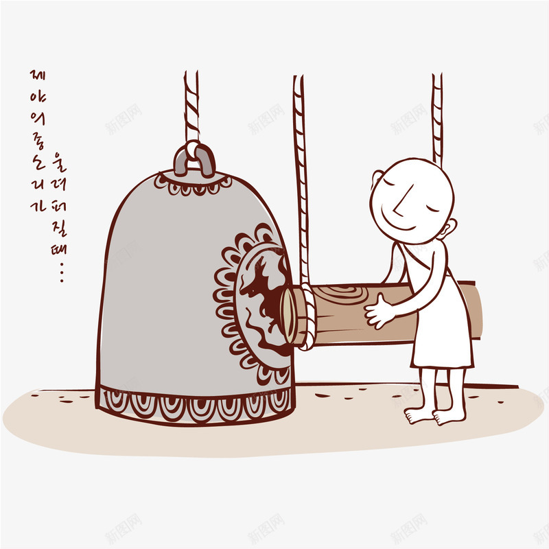 撞钟小和尚插画png免抠素材_新图网 https://ixintu.com 和尚 寺院 彩绘 插画 撞钟