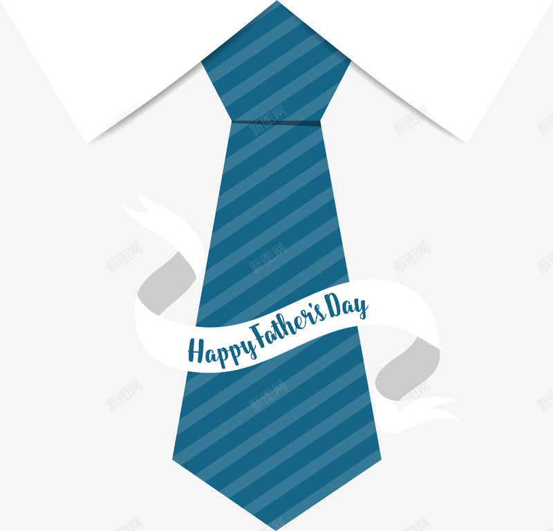 蓝色条纹领带png免抠素材_新图网 https://ixintu.com 条纹领带 父亲节 白衬衫领子 矢量素材 领带