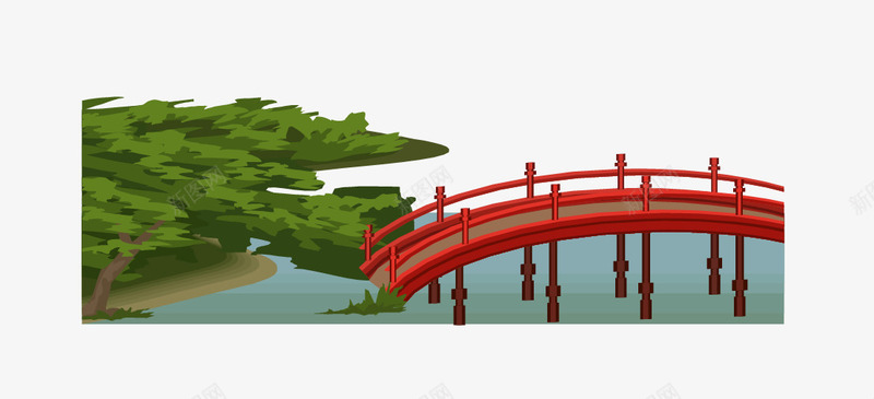 红色的拱桥矢量图eps免抠素材_新图网 https://ixintu.com 拱桥 树木 湖水 红色 矢量图