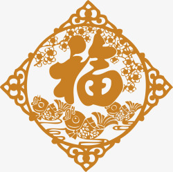 橙色中国风福字装饰图案素材