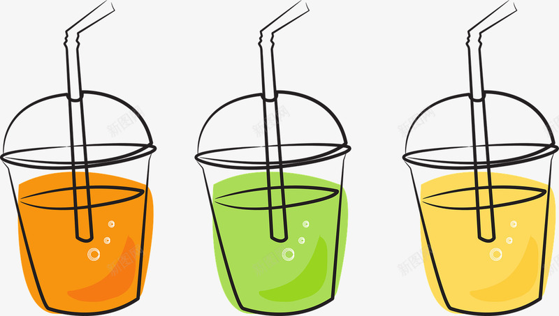 冒气泡的饮料png免抠素材_新图网 https://ixintu.com 吸管 杯子 果味 橙色 碳酸 绿色 饮料 黄色