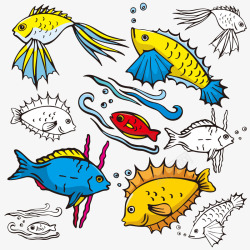 卡通海洋鱼类元素素材