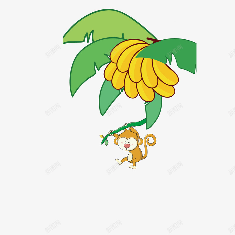在香蕉树上玩耍的猴子矢量图ai免抠素材_新图网 https://ixintu.com 树木 猴子 香蕉 矢量图