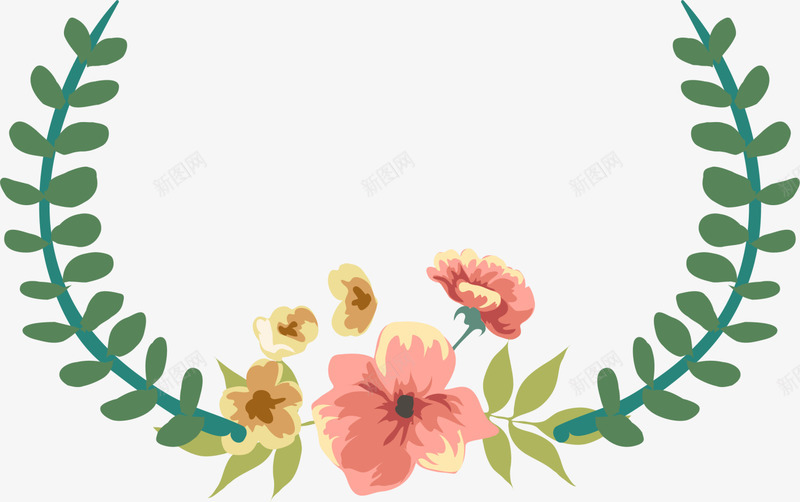 绿色花朵框架png免抠素材_新图网 https://ixintu.com 树藤花纹 植物框架 水彩花朵 线条藤蔓 绿色花朵 装饰图案