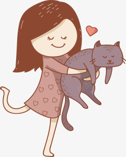 抱着猫咪的小姑娘抱着猫咪的女孩矢量图高清图片