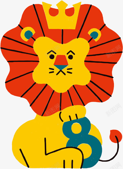 卡通扁平化小狮子png免抠素材_新图网 https://ixintu.com 卡通狮子 戴皇冠的狮子 手绘狮子