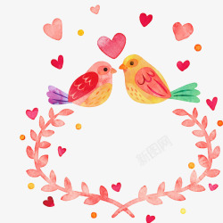 水彩绘情侣鸟水彩绘情侣鸟和爱心矢量图高清图片
