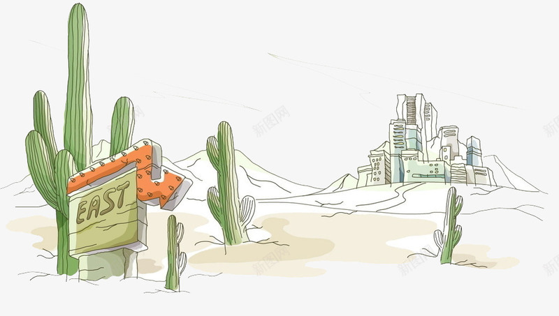 彩绘沙漠风景图png免抠素材_新图网 https://ixintu.com 仙人掌 彩绘图片 彩绘素材 沙漠
