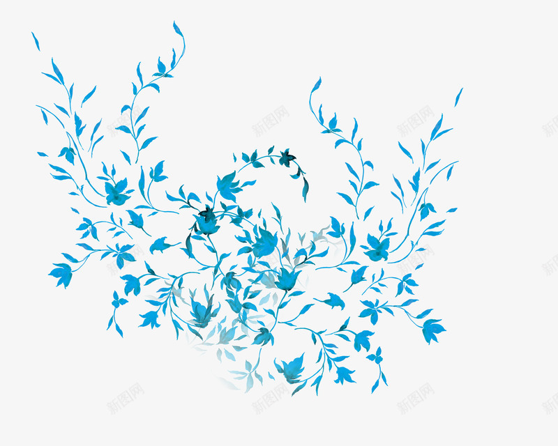蓝色花蔓png免抠素材_新图网 https://ixintu.com 中国风 花朵 蓝色 藤蔓 装饰图案