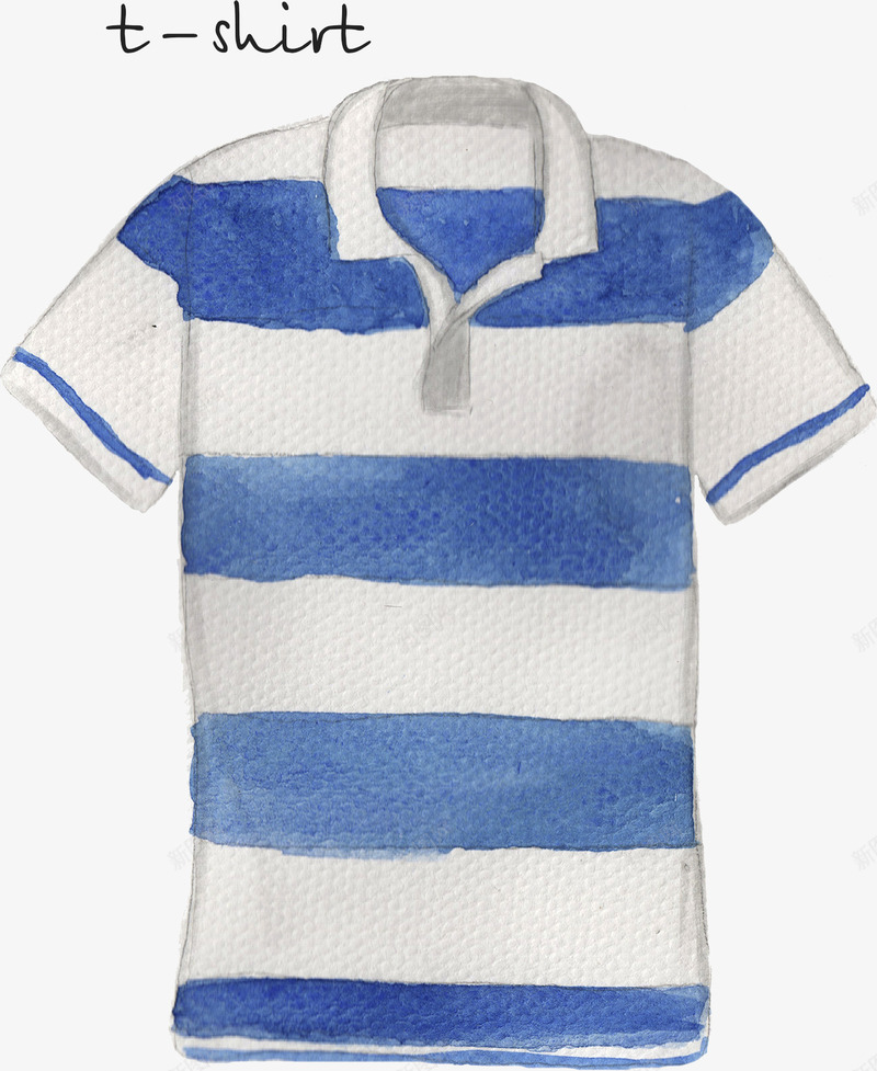 短袖T恤png免抠素材_新图网 https://ixintu.com 手绘 条纹 白色的 短袖T恤 简图 蓝色的 衬衫